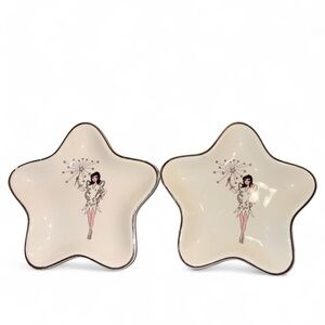Macy's Star-Shaped Cream Ceramic Dishes with Pink Pinup Motif
